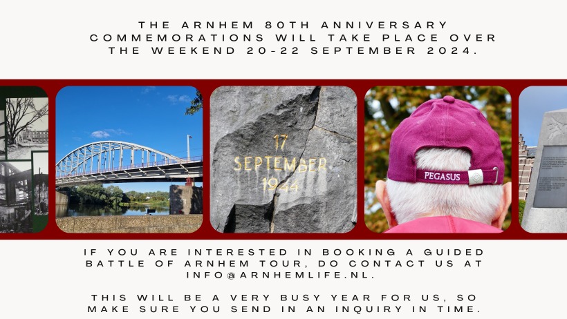 The Arnhem 80th anniversary commemorations will take place over the weekend 20-22 September 2024.